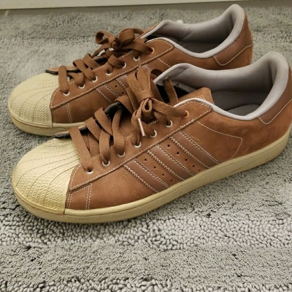 brown adidas shell toes